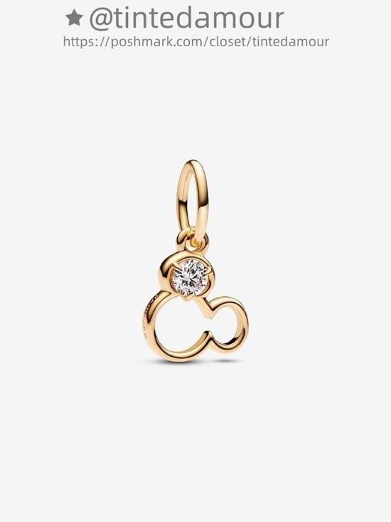 Pandora Disney Mickey Mouse Silhouette Lab-Grown Diamond Dangle Charm|Gold - Picture 1 of 2